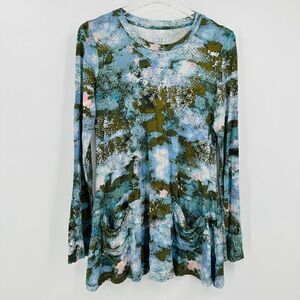 LOGO Lori Goldstein Size XS Green & Blue Long Sleeve Pocket Tunic Top